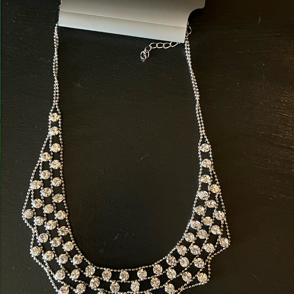 Vanity Silver Geometric Necklace With Crystal Accents